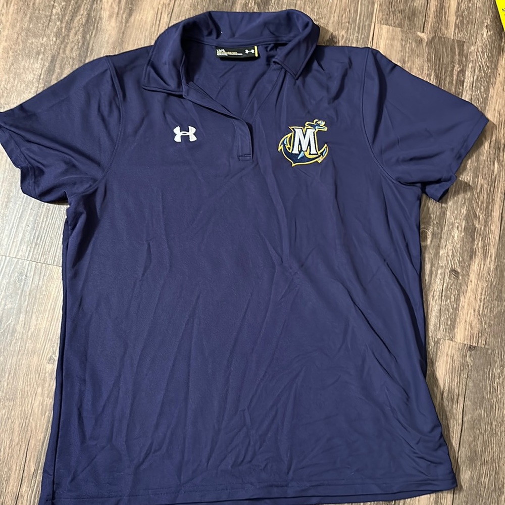Under Armour Navy Blue collared polo golf soccer travel shirt.